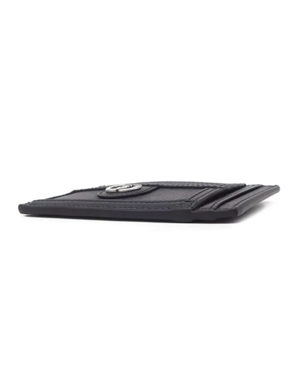 Gucci Card Case GG Supreme Canvas Leather Navy Blue Silver